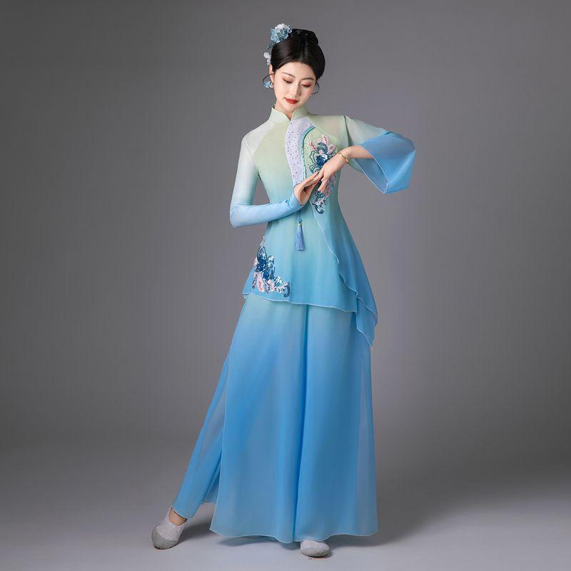 Klassisches fließendes Kunztanzkostüm für Damen für Square Dance, Jiaozhou Yangko, Fächertanz und Schirmtanz.
