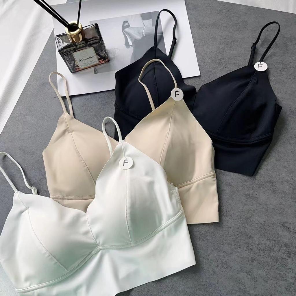 Thin Spring and Summer Seamless Ice Silk Backless Sexy Hollow Out Cross-Strap Fixed One-Piece Thin Cup Women's Underwear