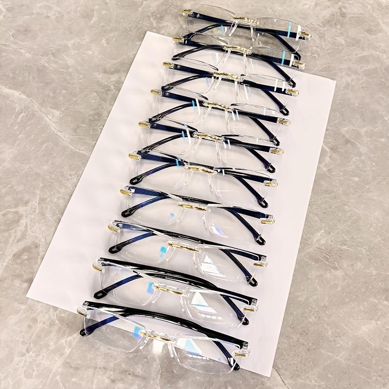 

10 шт. Очки для чтения без оправы в стиле Y2K для женщин, прозрачные линзы с защитой от синего света, гибкие эластичные дужки, модные мобильные 1