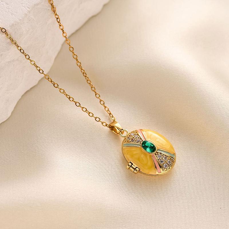 ANENJERY 316L Stainless Steel Openable Oval Heart Photo Frame Pendant Necklace For Women Vintage Fashion Jewelry Gifts