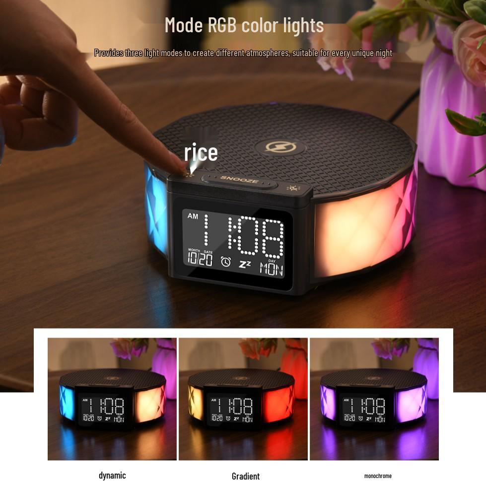 Multifunctional Wireless Charging Bedside Lamp with Perpetual Calendar, LED Night Light, Alarm Clock, and Color Atmosphere Lighting