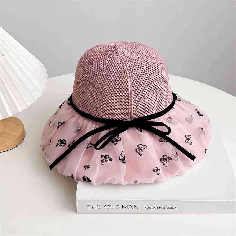 

Шляпа летняя женская сетчатая с бантом шляпа-ведро универсальная шляпа от солнца шляпа от солнца One Size