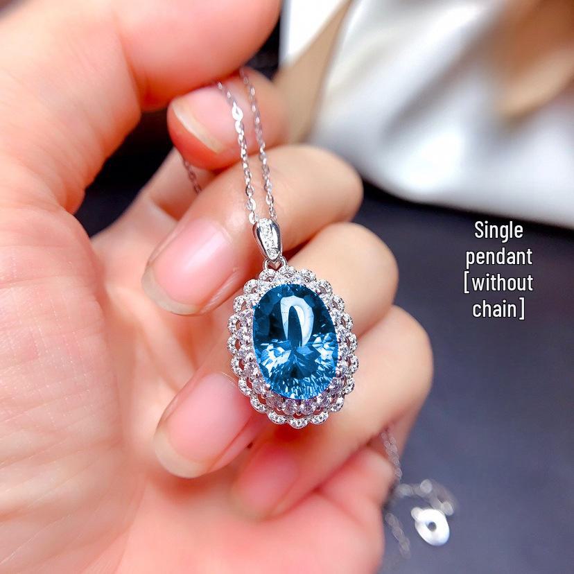 

Комплект из кольца и ожерелья с топазом цвета морской волны и бриллиантами - роскошные ювелирные изделия в стиле знаменитостей для женщин Adjustable Size