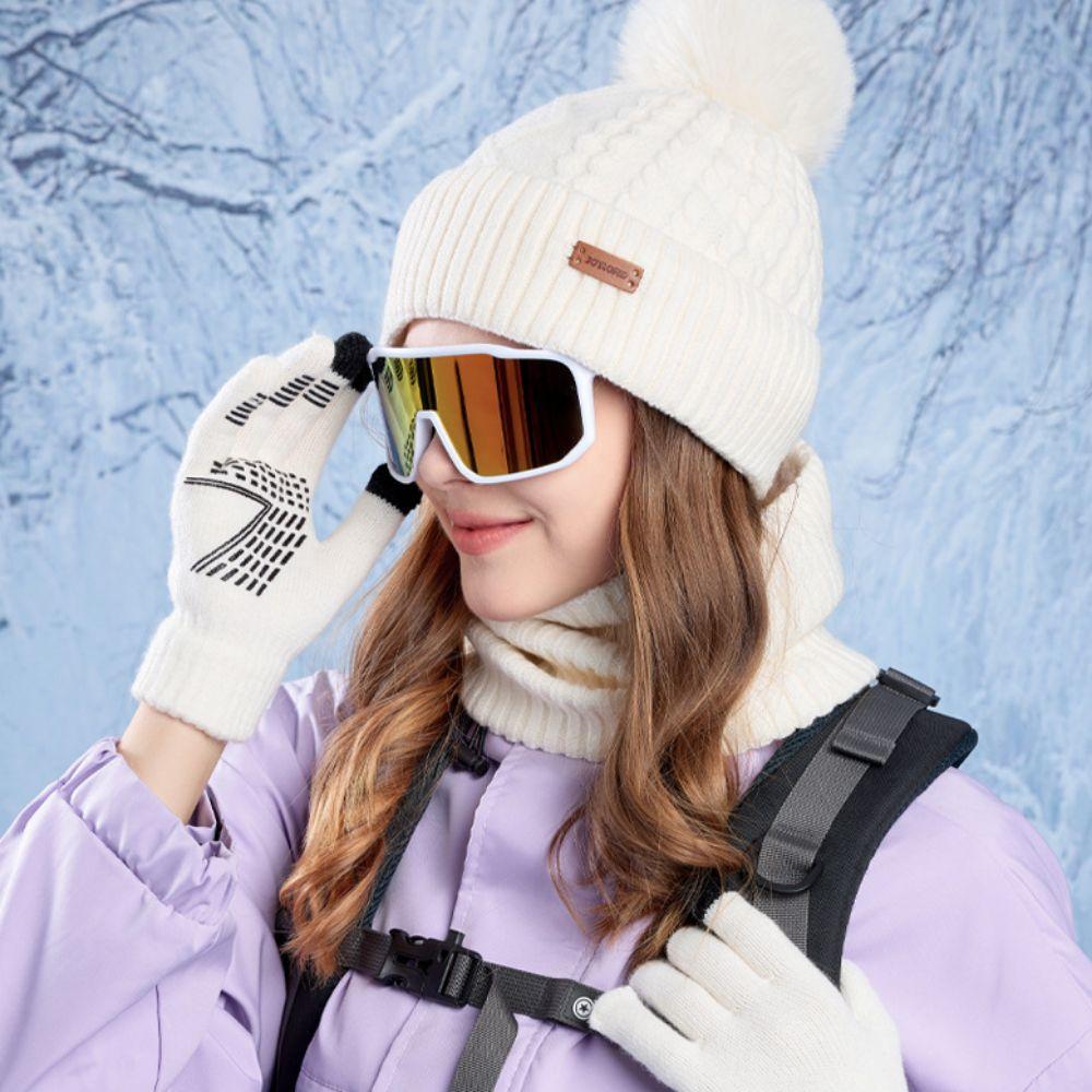 3pcs Solid Color Hat Scarf Gloves Set Warm Winter Beanie Hat Simple Thermal Knit Cap  Outdoor