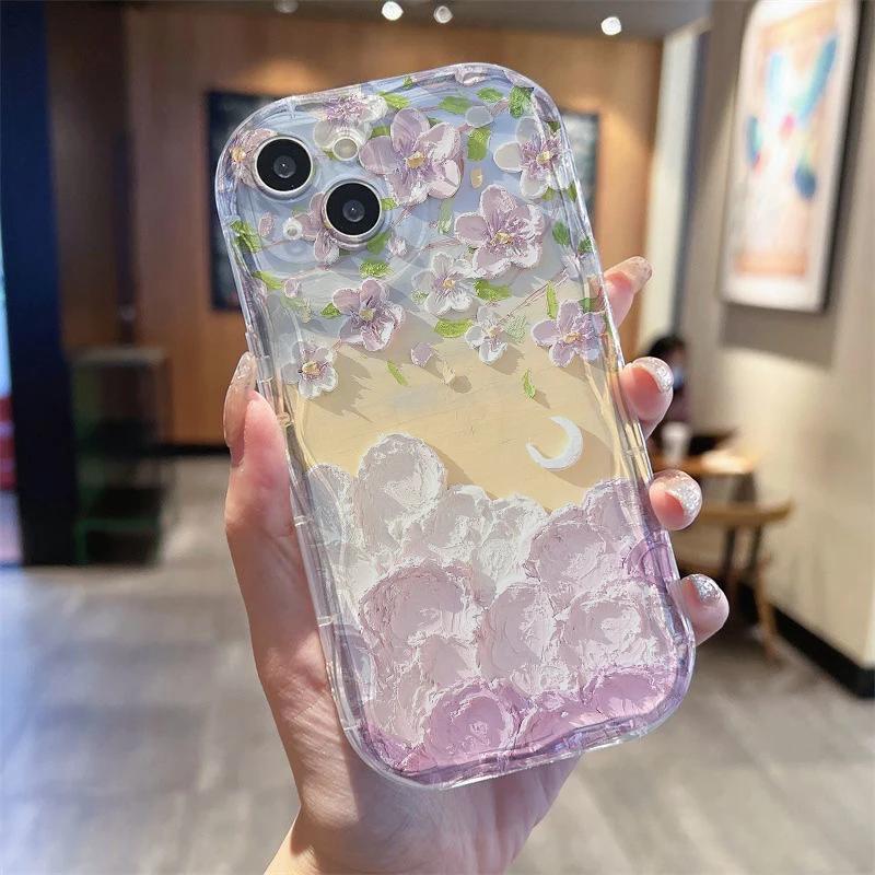 Case For Realme C53 C55 C67 C63 C65 C35 C33 C21Y C25Y C51 8 5G 10 13 11 12 Pro Plus GT 6 Note 60 Cover Flower Cream Wavy Edge