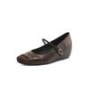 New Four-season Wear Women's Casual Single Shoes Solid Color Buckle Square Head Light Mouth Bevel Heel Lazy Shoes Large and Small Size Women's Shoes
