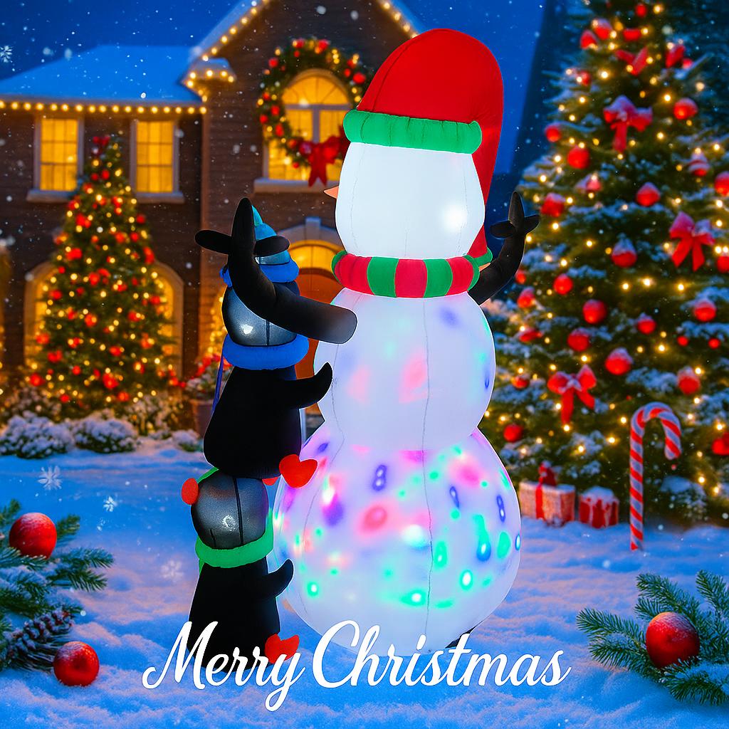 5.9FT LED Inflatable Xmas Yard Decor Snowman Penguin Set Christma Toy Gift Home Decoration Ornament Xmas Supplies Holiday Decor