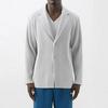 Men's Loose Fit Miyake-Style Pleated Polo Shirt - Solid Color, Long Sleeve, Classic Japanese Design