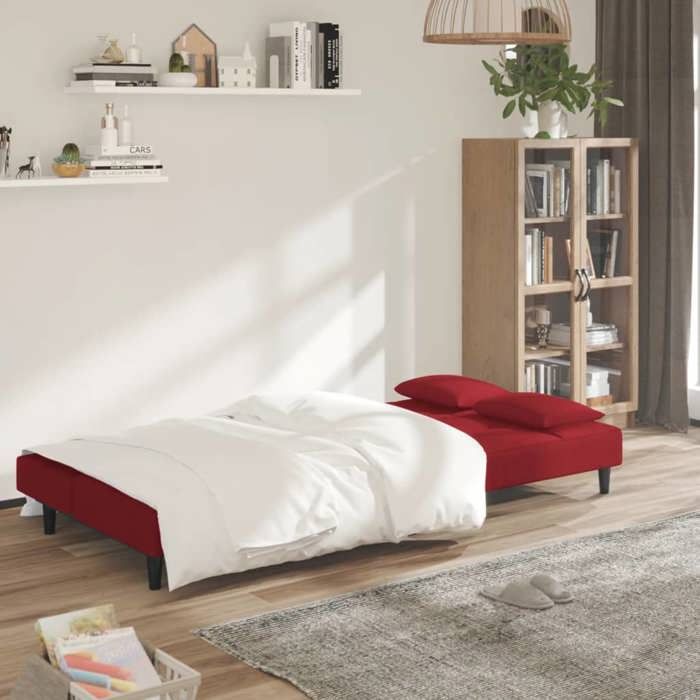 VidaXL Canapé-lit à 2 places et deux oreillers Rouge bordeaux Velours 375811