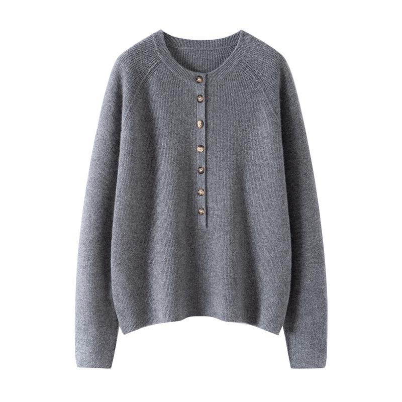 Women's Autumn Winter Round Neck Solid Cashmere Sweater - Soft, Thickened, and Cozy Single-Breasted Pullover