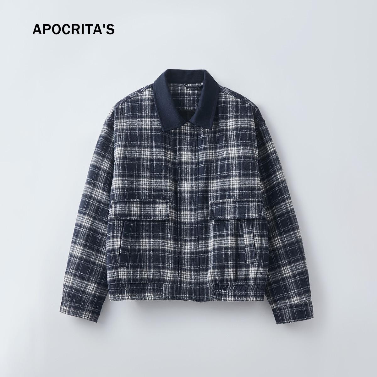 APO Menswear | Мужская теплая шерстяная клетчатая куртка - Плотная, свободного кроя, с лацканами XL