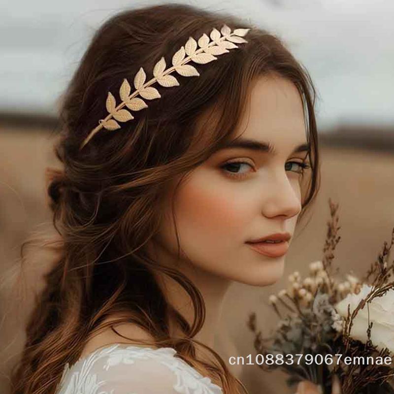 [ZYAS]Gold Leaf Headband Headpiece Crown Tiara Hair Hoop Headdress Goddess Greek Head Jewelry Bride Wedding Hair Accessories
