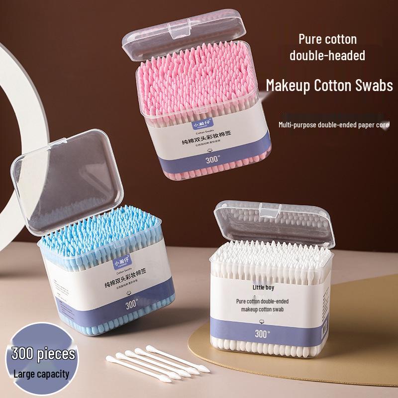 300pcs Dual-tip Cotton Swabs: Makeup, Ear Cleaning, Multi-use, Soft, Disposable, in Square Box