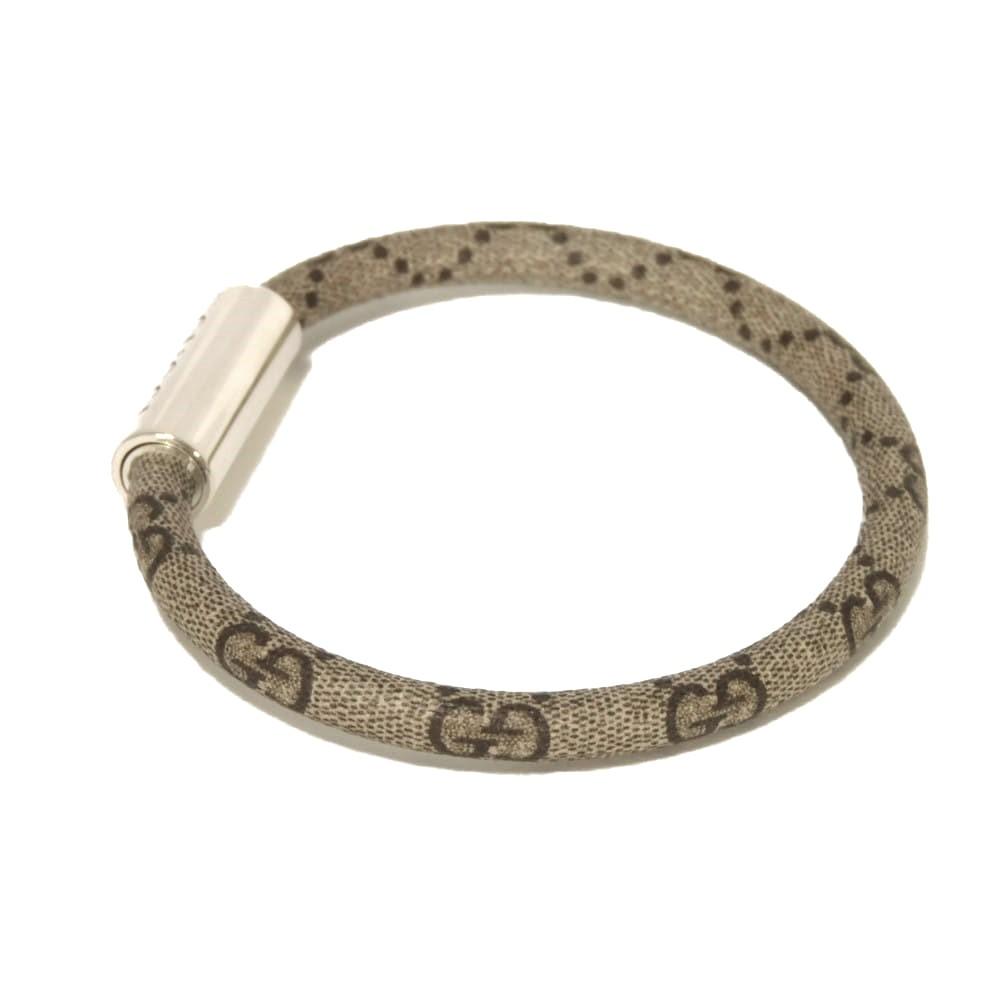 Used GG Supreme Bracelet 9539 797156 JAAGE 8163 7986 17 Double G Ebony Cord Ag925 Sterling Silver Logo Beige Unisex