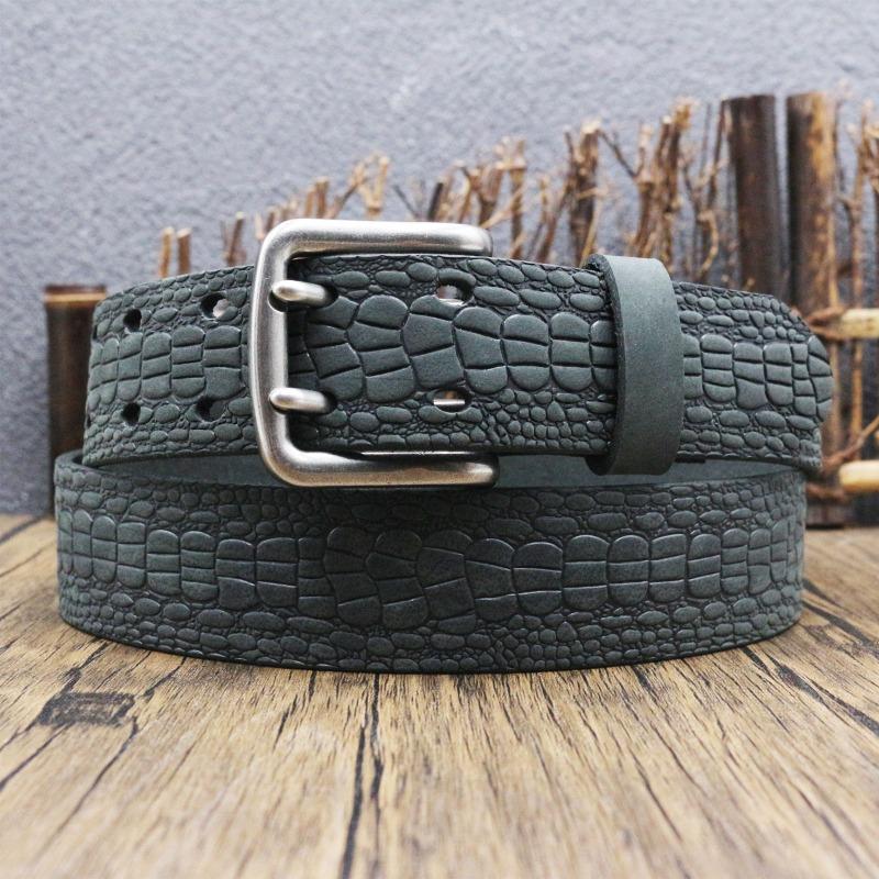 Meier Retro woven carved Crazy Horse leather belt, men's old first-layer cowhide belt