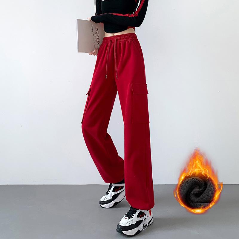 Overalls women's casual sports pants new high-waisted and thin tied feet straight wide-leg pants