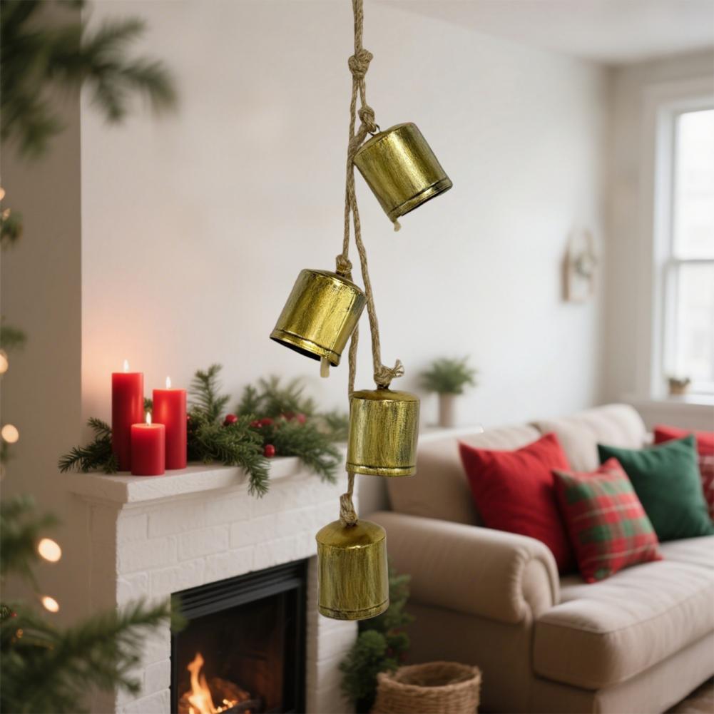 Hanging Bell Decoration Handmade Bell Decor Rustic Vintage Cow Bell Cluster Hanging Decoration for Home Christmas Party Wall