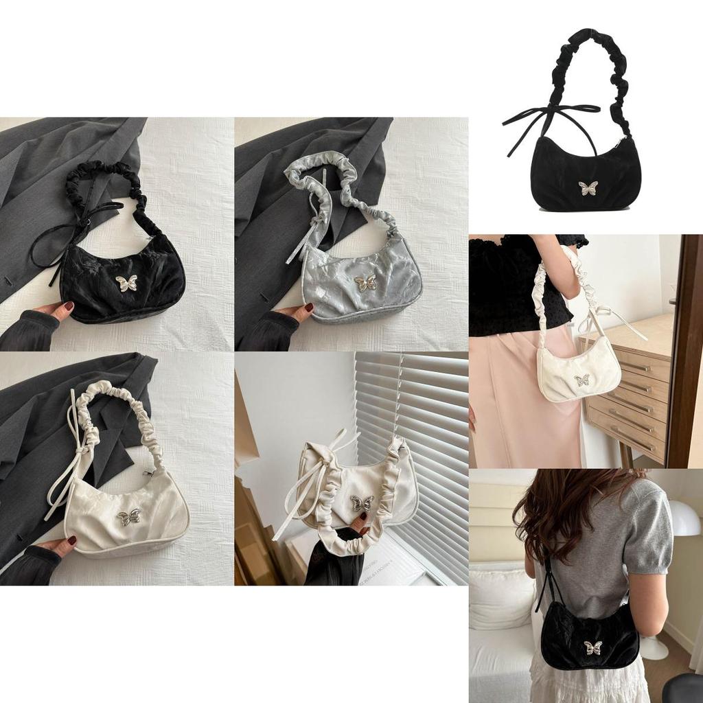 Chic Canvas Butterfly Underarm Bag In Fashionable Black Silver And White Colors For Everyday