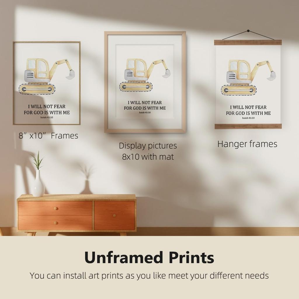 ETVISO Toddler Boy Room Decor Set of 4, Kids Wall Art pirational Bible Verse Wall Decor, Tool Car Poster for Baby Boys Kids Room Bedroom Playroom