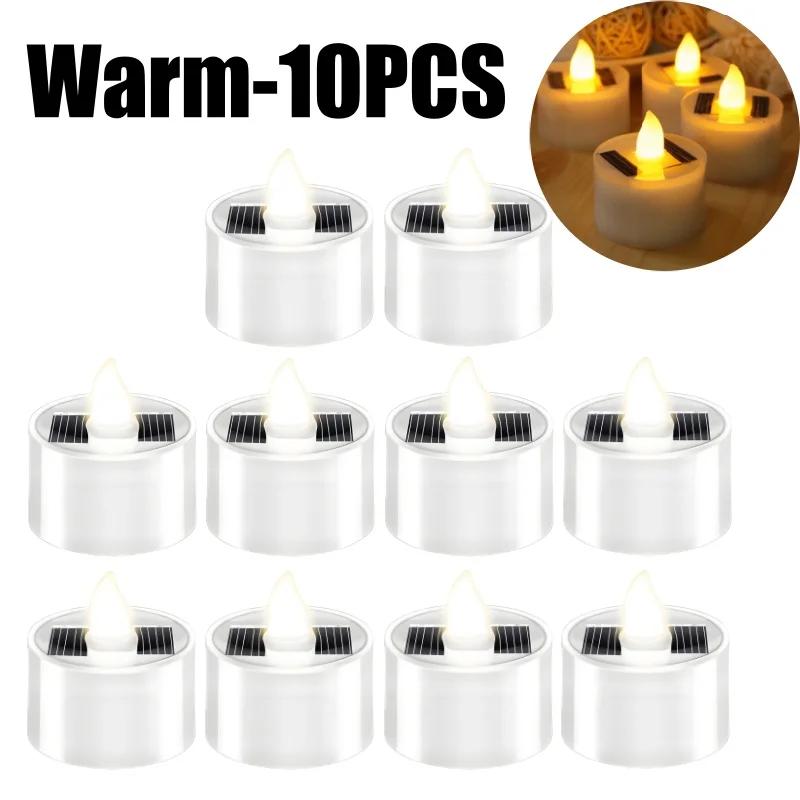 Reusable Solar Power Tea Lights Outdoor Candle Flameless Flicker Candle Light Solar Candle for Christmas Party Home Decor