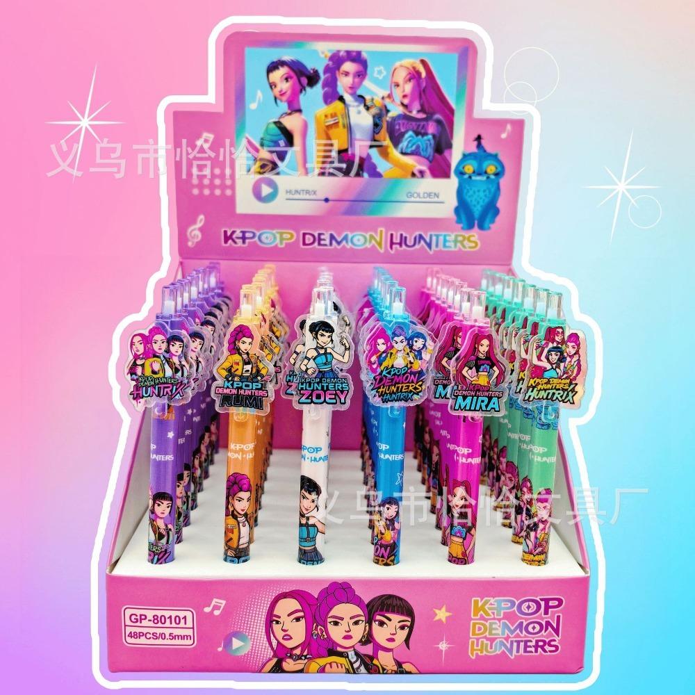 6/12Pcs KPop Demon Hunters Black Ink Pen Student Writinng Draw Gel Pen Anime Figure Stationery Chiristmas Gifts 0.5mm