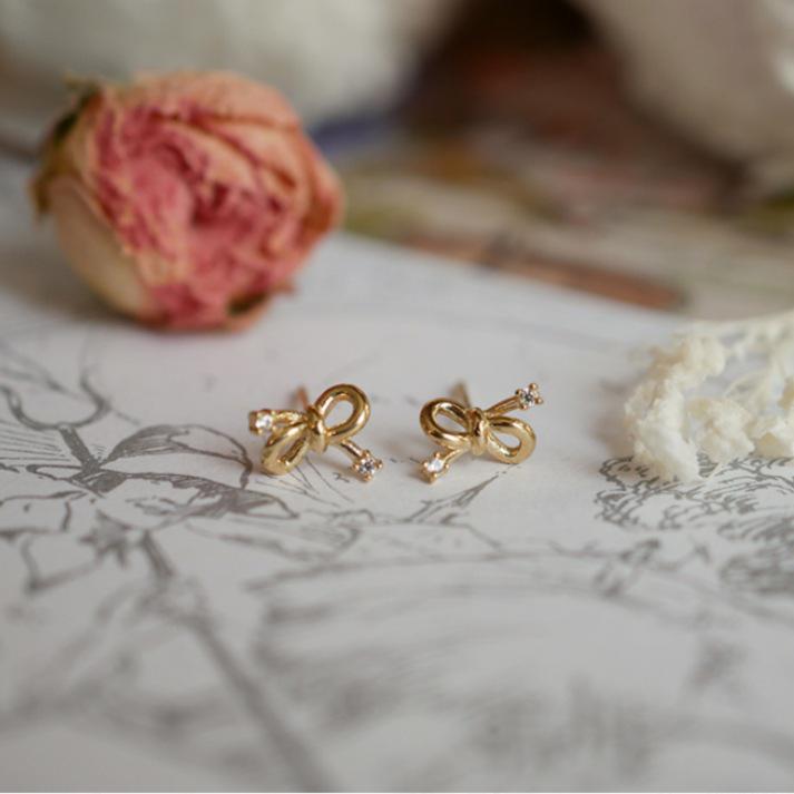 18K Gold-Plated Sterling Silver Zircon Bow Stud Earrings - Mini, Cute & Elegant Platinum Pair (with Earplugs)