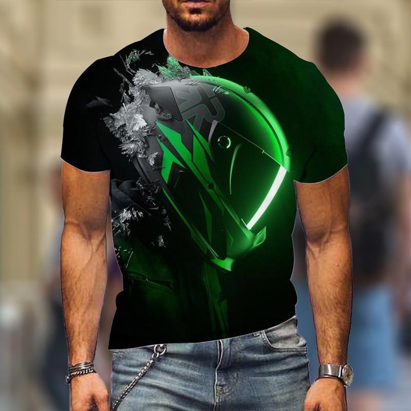 Round Neck 3D Motorcycle Printed Fashionable Casual Short Sleeved Men's T-shirts - Soft Medium Stretch Polyester Fabric Summer Relaxed Fit Clothing