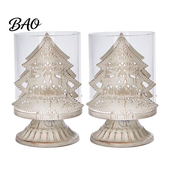 Winter Home Soft Furnishings 2Pcs Christmas Hollow Metal Candle Holder, Vintage Tabletop Tealight Lantern, Xmas Tea Light Holder Elk, Tree,
