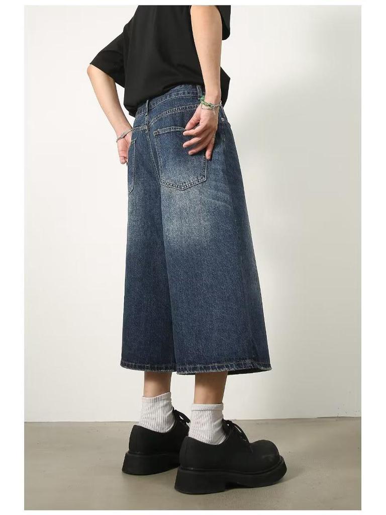 Pánské japonské retro džínové šortky - Trendy, volný, širokonohý styl pro letní módu