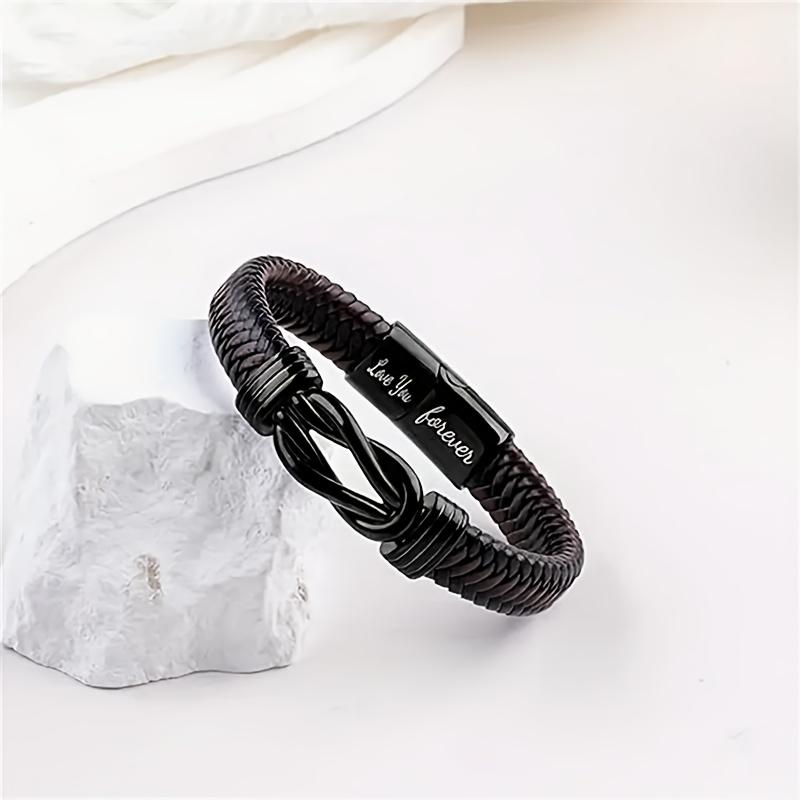 Creative for Son Perfect Gift Stainless Steel r Bracelet Leather Infinity Charm Multi-Laye 2pcs(Bracelet+Card) Elegant