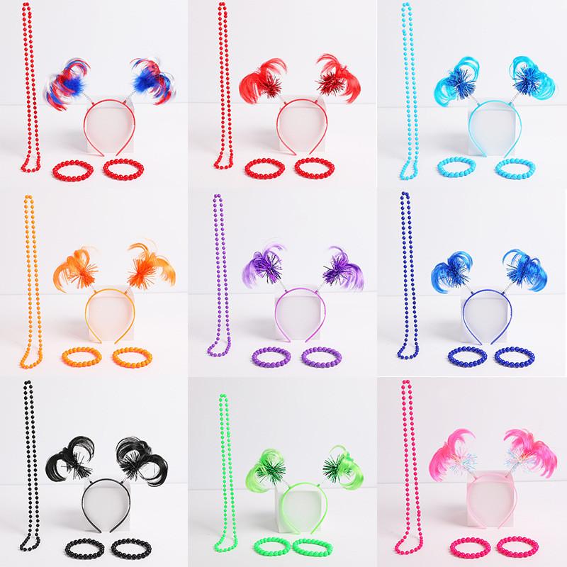 1980s Celebration Headgear Set With Feather Wigs And Jewelry For Seasonal Festivities