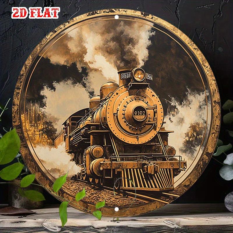 D Flat Vintage Steam Locomotive Metal Wall Sign Rustic Aluminum Train Decor for Living Room Home or Holiday Gift Class