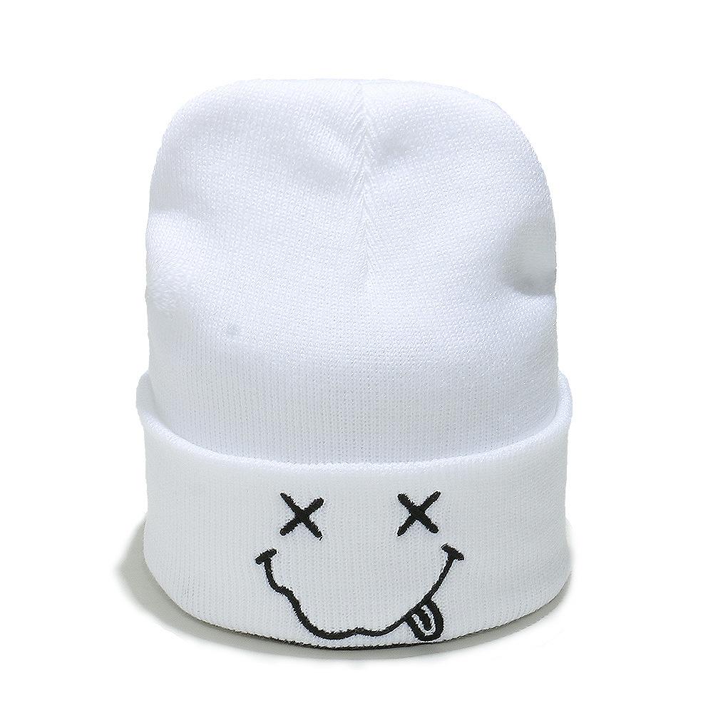

Корейская версия вышивки мультяшная забавная смайлик вязаная шапка женская осенне-зимняя уличная теплая шапка от холода модная шерстяная шапка M（56-58cm） белый