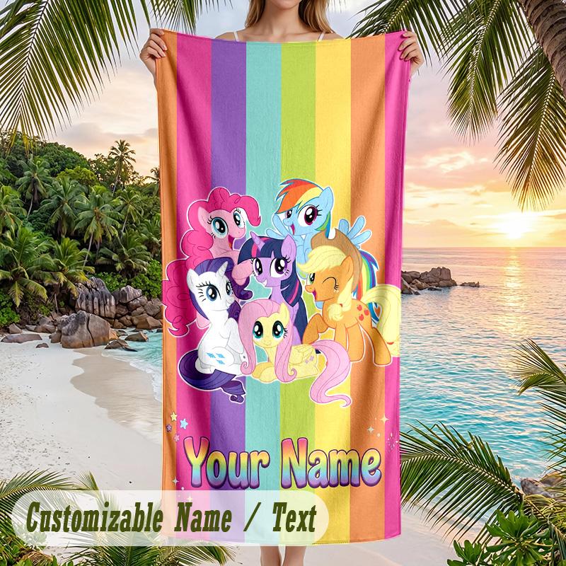 My Little Pony Beach Towel, Personalized Custom Text, Quick Dry Soft Large Towel For Swimming Pool Travel