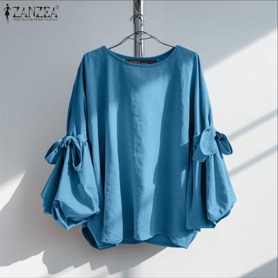 Women Casual Round Neck Solid Color Long Sleeve Loose Blouse