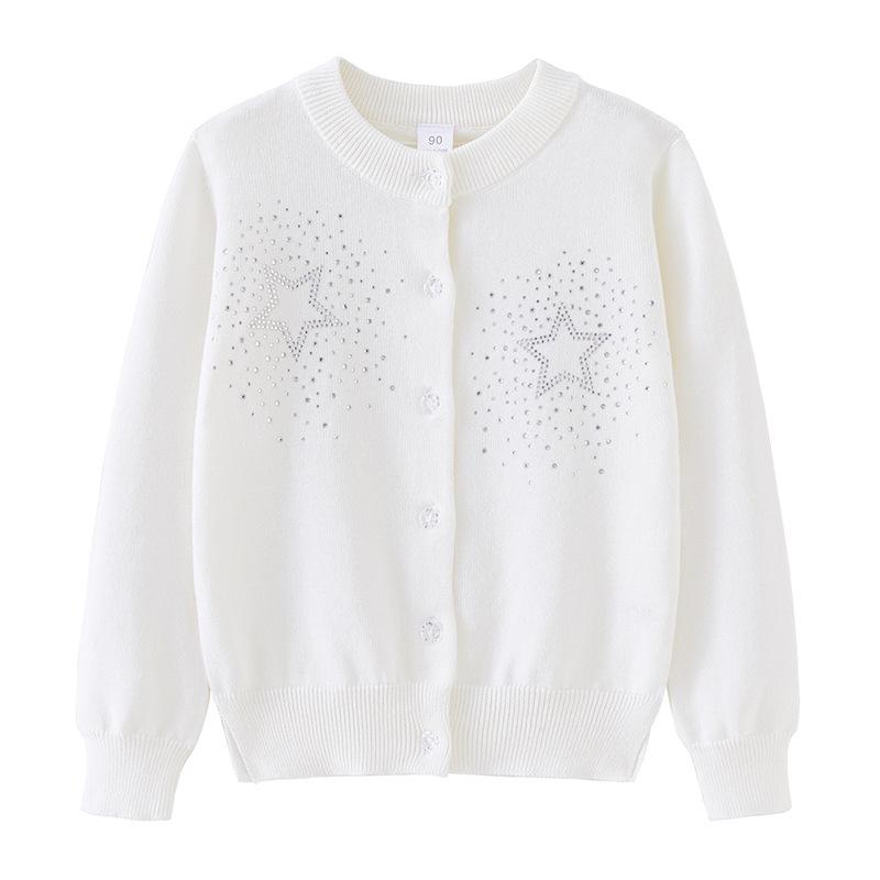 New Children's Clothing Matching Skirt Five-pointed Star Hot Diamond Girls Knitted Cardigan Jacket Children's Sweater