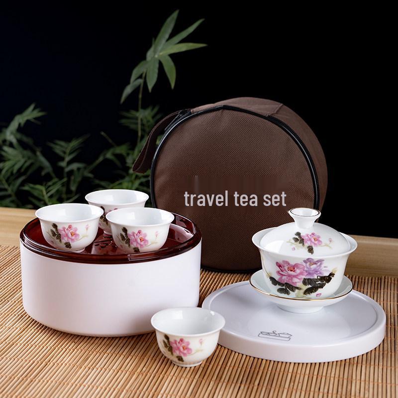Portable Ceramic Kung Fu Travel Tea Set with Tray and Case