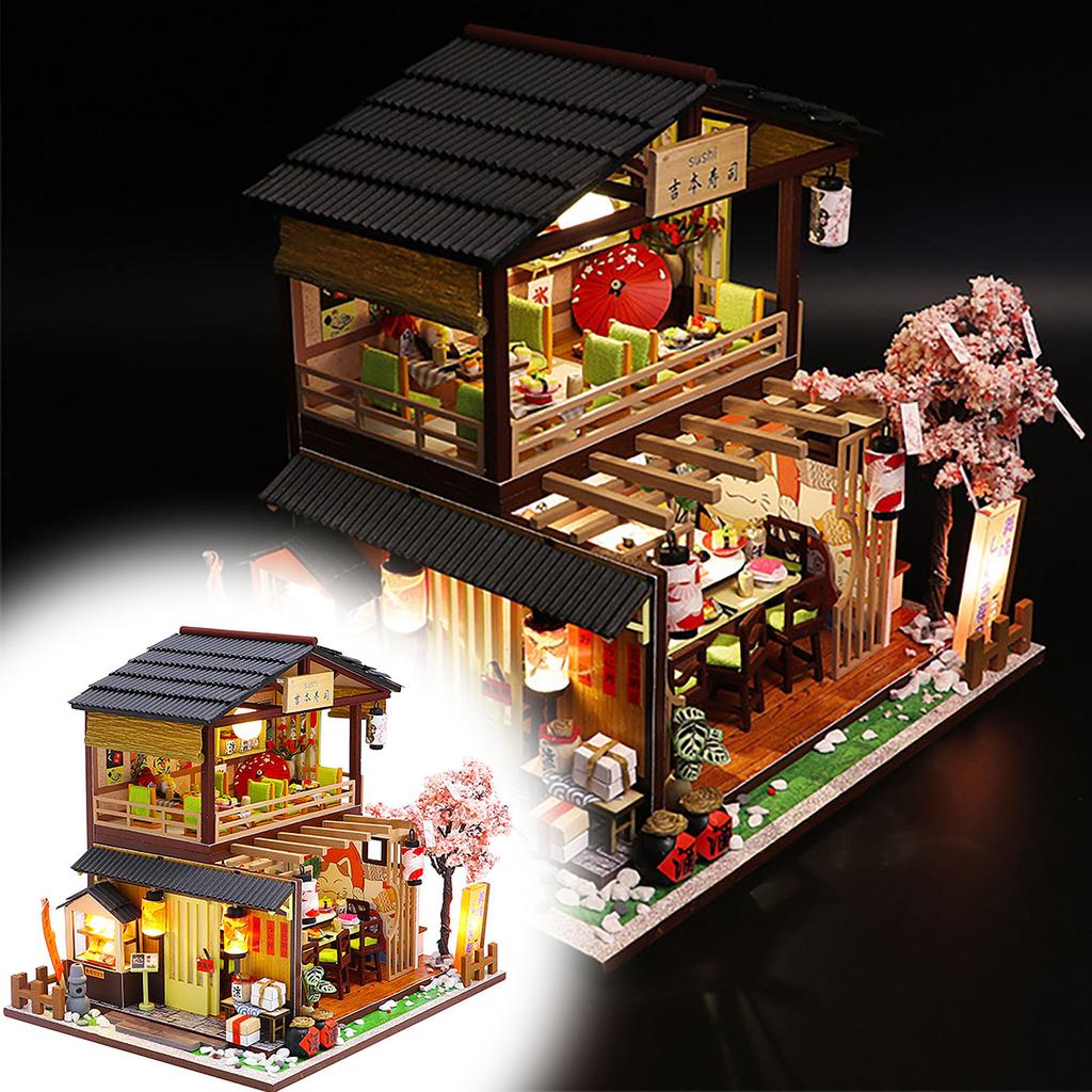 5ml Creative DIY Cabin Yoshimoto Sushi Shop Handmade Wooden Building Model Villa Birthday Gift Girl