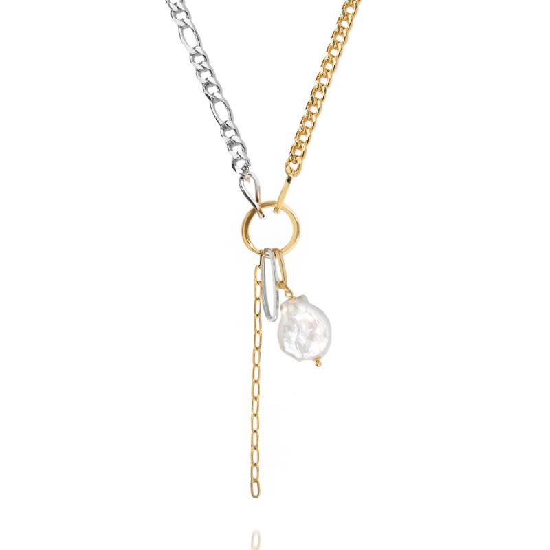 

Gold And Silver Color Matching Chain Special-Shaped Pearl Necklace Niche Design Fashion Trend Accessories Necklace