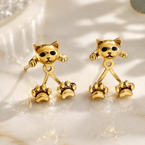 Dainty Animal Earrings for Women 1 Pair Cute Cat Paw Women, Vintage Front Back Stud Earrings, Small Kitten Jewelry Gift Lovers