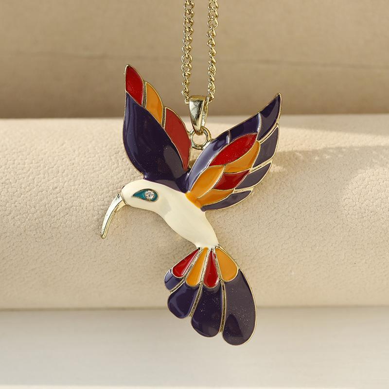 Enamel Bird Parrot Pendant Necklaces Vivid Color Design Sparkly Alloy Rhinestone Details Daily Wear Gifts For Women