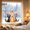 Santa Hat Cartoon Window Stickers Christmas Cling, Cats Sticker with Hat, Removable Creative Party Supplies PVC Static Glass Decal for Holiday Bedroom