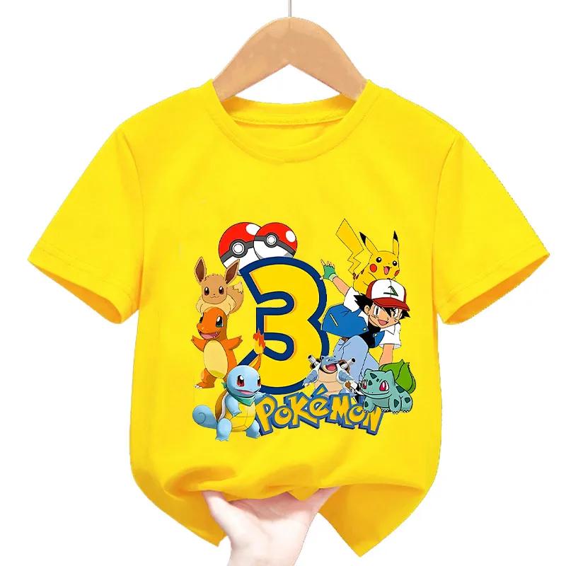 Summer Pokémon Pikachu Short-Sleeve T-Shirt for Kids and Teenagers, 100% Cotton, Cute, Versatile, Casual, Loose-Fitting Top