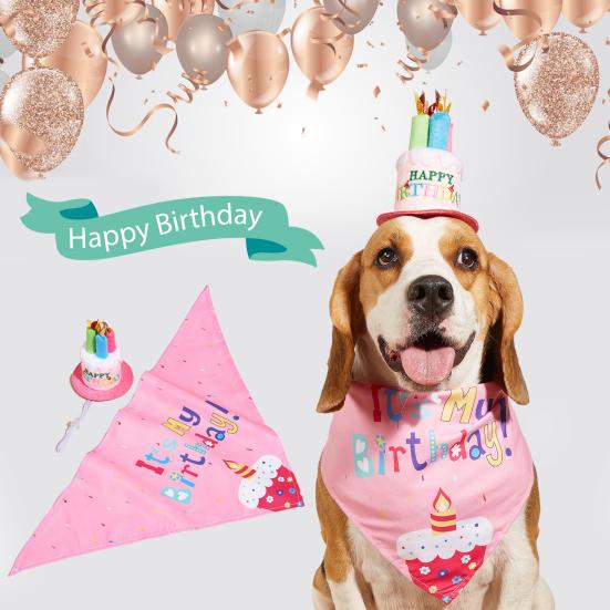 1 Set Pet Hat Neckerchief Letter Printing Eye-catching Pet Dogs Hat Bib Birthday Costume Pet Supplies