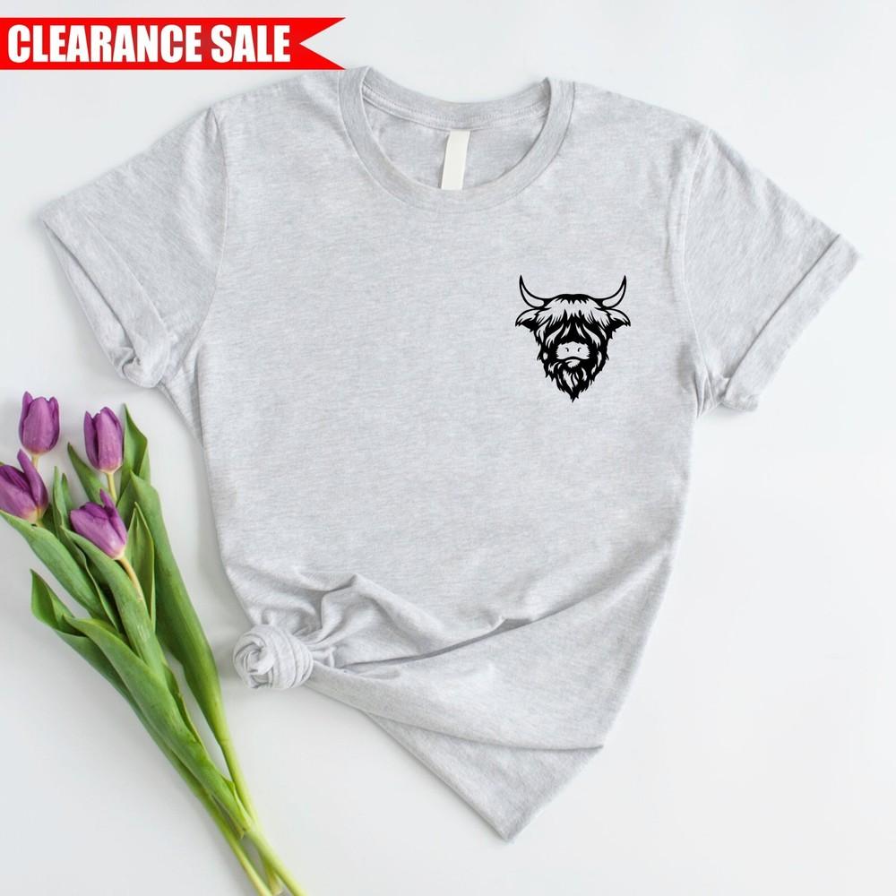 

Highland Cow Breast Pocket Printed Funny Short Sleeve 100% Cotton Men s T Shirt S