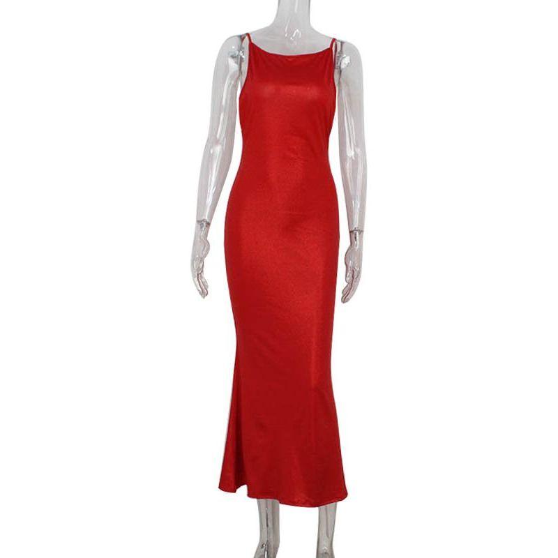 Cnyishe Elegant Graceful Fancy Accessible Luxury Long Dress Red Slim Fit Open Back Sling Dress