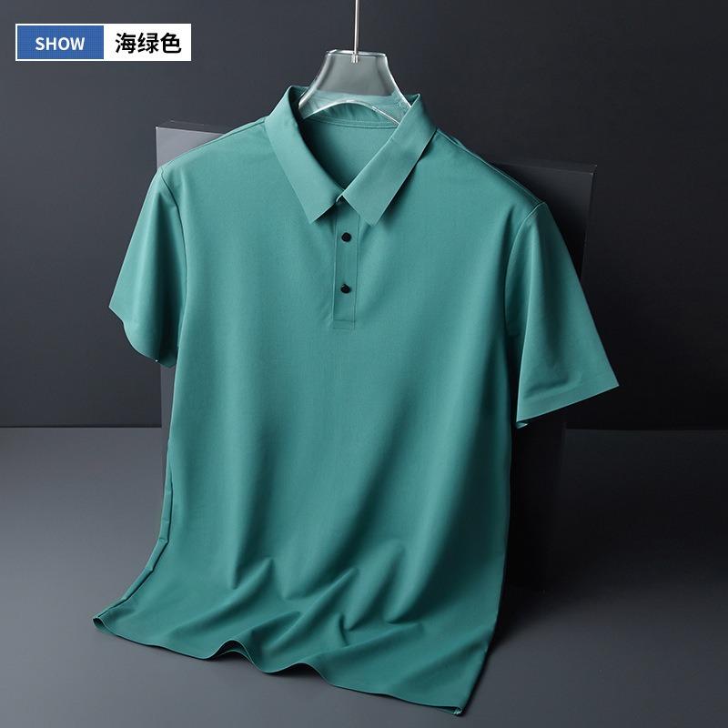 Men Seamless Solid Color Light Business Breathable Short Sleeve Polo Shirt