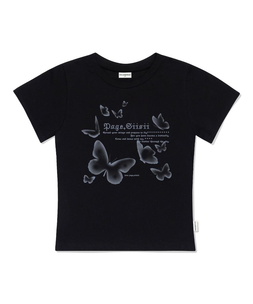 PAGESIISII Mosaic Butterfly Print Slim Fit Short Sleeve T-Shirt Black