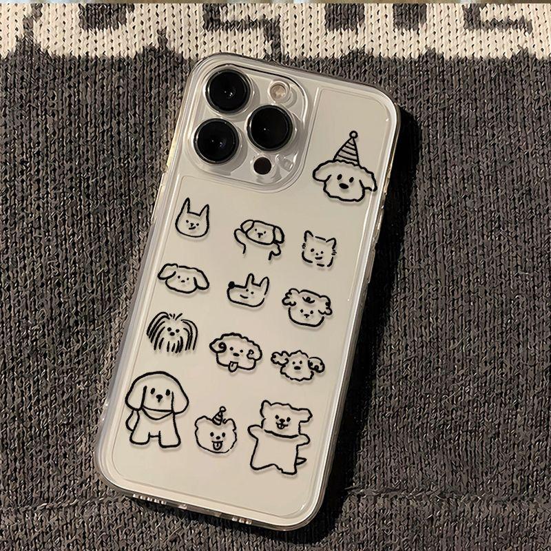 Fun Black and White Line Dog Clear Phone Case For iPhone 17 Pro Max 16 15 14 13 12 11 Pro XS X XR 15 14 Plus 16E 17 Air Cover