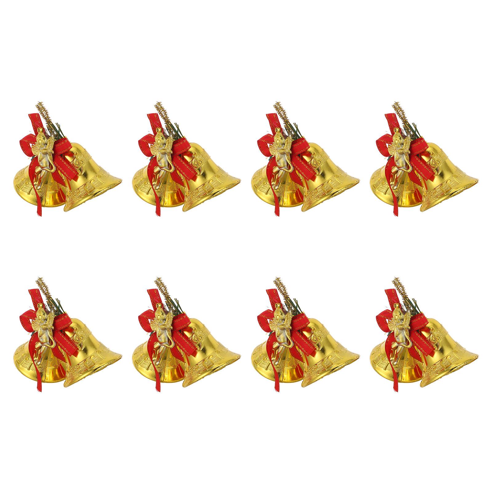 

8Pcs Golden Jingle Bells 4.5cm Christmas Tree Pendant Ornaments Red Bow Plastic Mini Bells for Holiday Decor Wreath Garland Gift other